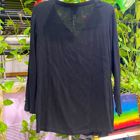 Eileen Fisher Black Buttons Down Cardigan Tunic Crinkle Texture Fabric Size PM ! - Picture 6 of 10